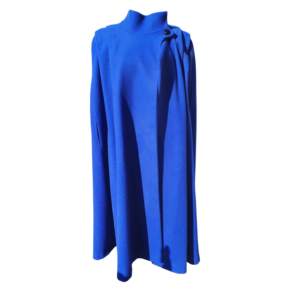 Vintage George David Fashions Cobalt Blue Wool Cape Funnel Neck READ
